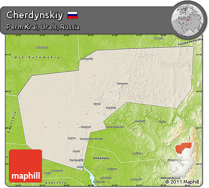 Shaded Relief Map of Cherdynskiy, physical outside