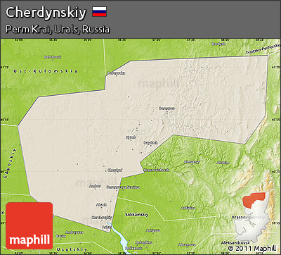 Shaded Relief Map of Cherdynskiy, physical outside