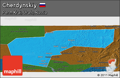 Political Panoramic Map of Cherdynskiy, darken