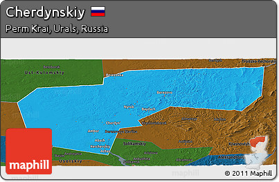 Political Panoramic Map of Cherdynskiy, darken