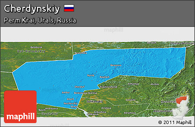 Political Panoramic Map of Cherdynskiy, satellite outside
