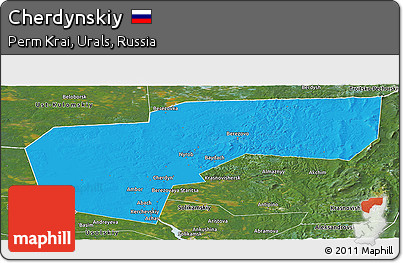 Political Panoramic Map of Cherdynskiy, satellite outside