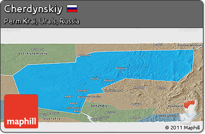 Political Panoramic Map of Cherdynskiy, semi-desaturated