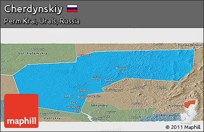 Political Panoramic Map of Cherdynskiy, semi-desaturated
