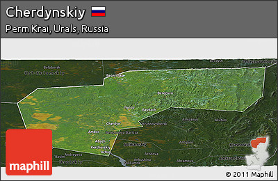 Satellite Panoramic Map of Cherdynskiy, darken