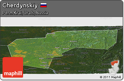 Satellite Panoramic Map of Cherdynskiy, darken