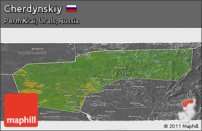 Satellite Panoramic Map of Cherdynskiy, desaturated
