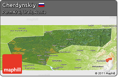 Satellite Panoramic Map of Cherdynskiy, physical outside