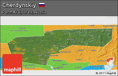 Satellite Panoramic Map of Cherdynskiy, political outside