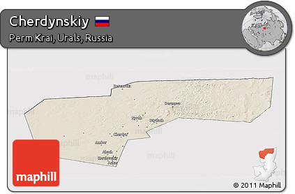 Shaded Relief Panoramic Map of Cherdynskiy, cropped outside