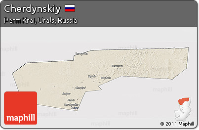 Shaded Relief Panoramic Map of Cherdynskiy, cropped outside