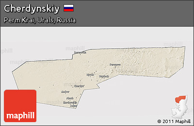 Shaded Relief Panoramic Map of Cherdynskiy, cropped outside
