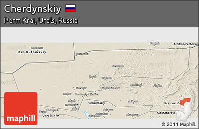 Shaded Relief Panoramic Map of Cherdynskiy