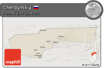 Shaded Relief Panoramic Map of Cherdynskiy, lighten