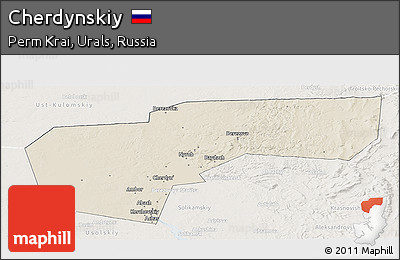 Shaded Relief Panoramic Map of Cherdynskiy, lighten