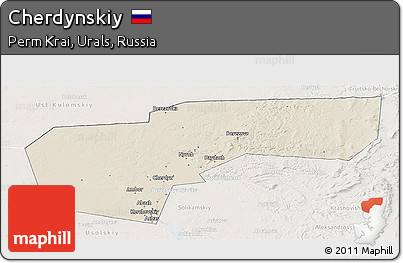 Shaded Relief Panoramic Map of Cherdynskiy, lighten