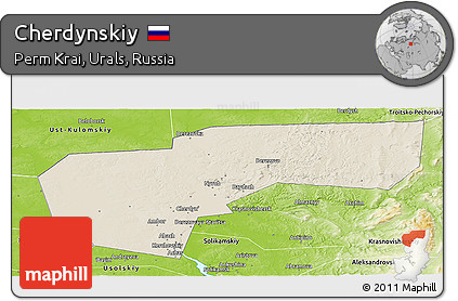 Shaded Relief Panoramic Map of Cherdynskiy, physical outside