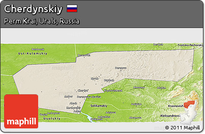 Shaded Relief Panoramic Map of Cherdynskiy, physical outside