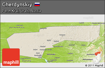 Shaded Relief Panoramic Map of Cherdynskiy, physical outside
