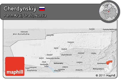 Silver Style Panoramic Map of Cherdynskiy