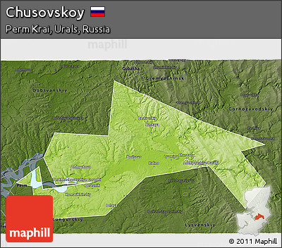 Physical 3D Map of Chusovskoy, darken