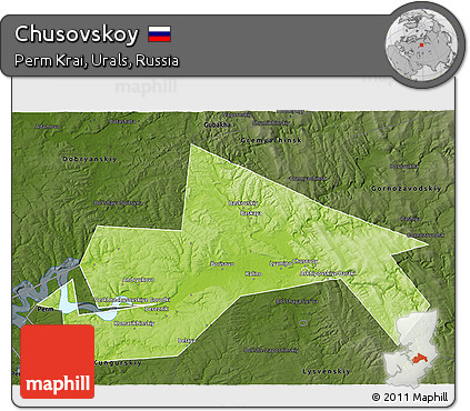 Physical 3D Map of Chusovskoy, darken