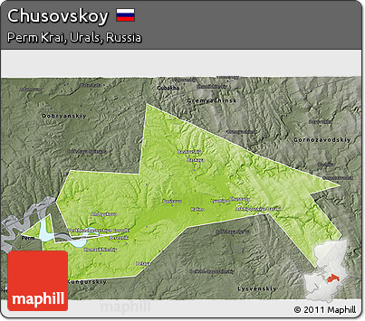 Physical 3D Map of Chusovskoy, darken, semi-desaturated