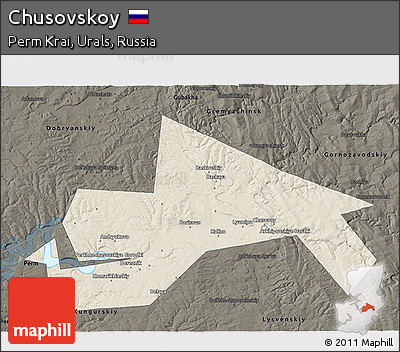 Shaded Relief 3D Map of Chusovskoy, darken