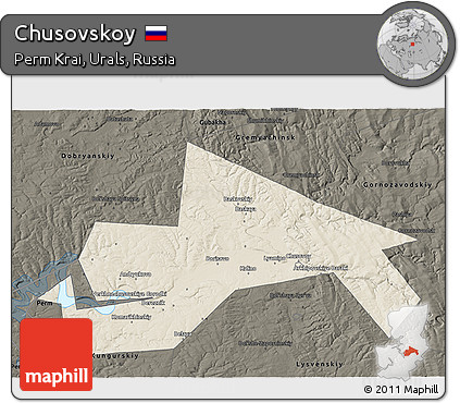 Shaded Relief 3D Map of Chusovskoy, darken