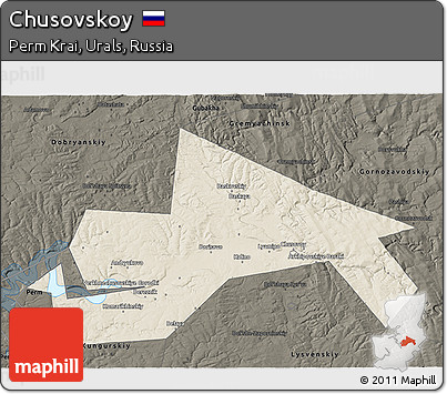 Shaded Relief 3D Map of Chusovskoy, darken