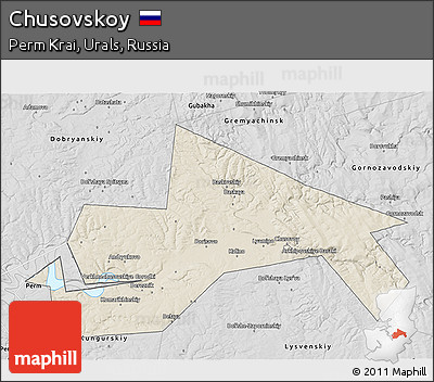 Shaded Relief 3D Map of Chusovskoy, desaturated