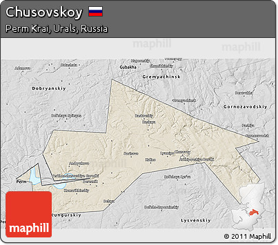 Shaded Relief 3D Map of Chusovskoy, desaturated
