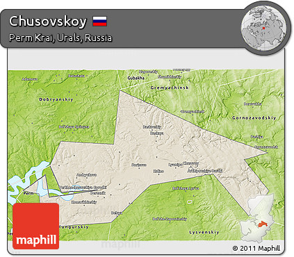 Shaded Relief 3D Map of Chusovskoy, physical outside