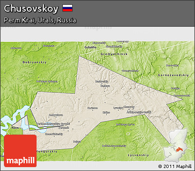 Shaded Relief 3D Map of Chusovskoy, physical outside