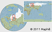 Savanna Style Location Map of Chusovskoy, highlighted country, highlighted grandparent region, within the entire country, hill shading