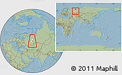 Savanna Style Location Map of Chusovskoy, highlighted parent region, within the entire country, hill shading