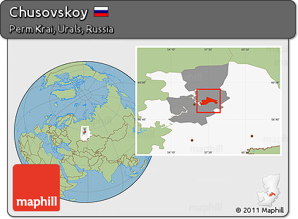 Savanna Style Location Map of Chusovskoy, highlighted parent region, highlighted grandparent region