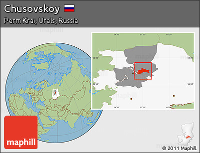 Savanna Style Location Map of Chusovskoy, highlighted parent region, highlighted grandparent region