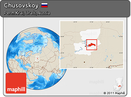 Shaded Relief Location Map of Chusovskoy, highlighted parent region