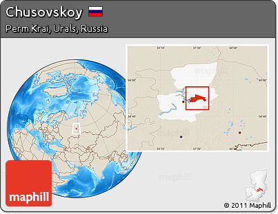 Shaded Relief Location Map of Chusovskoy, highlighted parent region