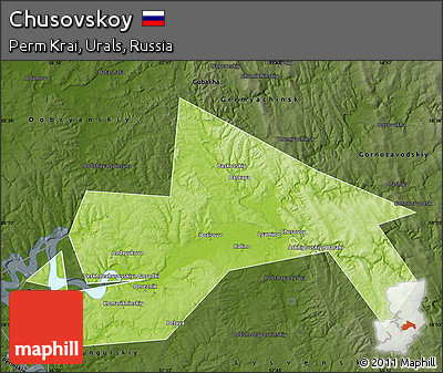 Physical Map of Chusovskoy, darken