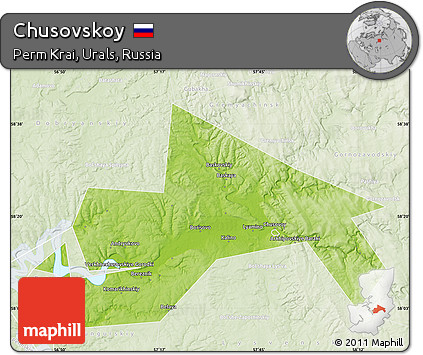 Physical Map of Chusovskoy, lighten
