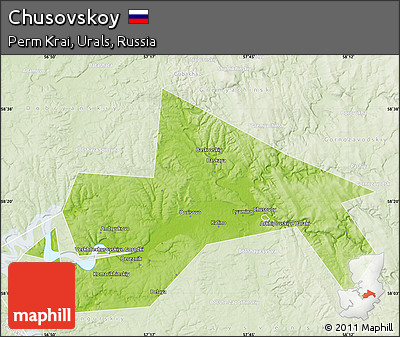 Physical Map of Chusovskoy, lighten
