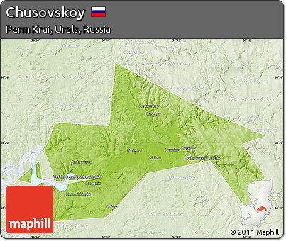 Physical Map of Chusovskoy, lighten