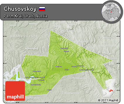 Physical Map of Chusovskoy, lighten, semi-desaturated