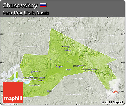 Physical Map of Chusovskoy, lighten, semi-desaturated