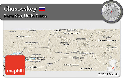 Shaded Relief Panoramic Map of Chusovskoy