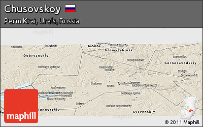 Shaded Relief Panoramic Map of Chusovskoy
