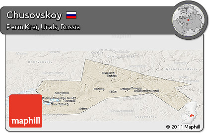 Shaded Relief Panoramic Map of Chusovskoy, lighten