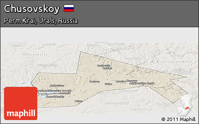 Shaded Relief Panoramic Map of Chusovskoy, lighten